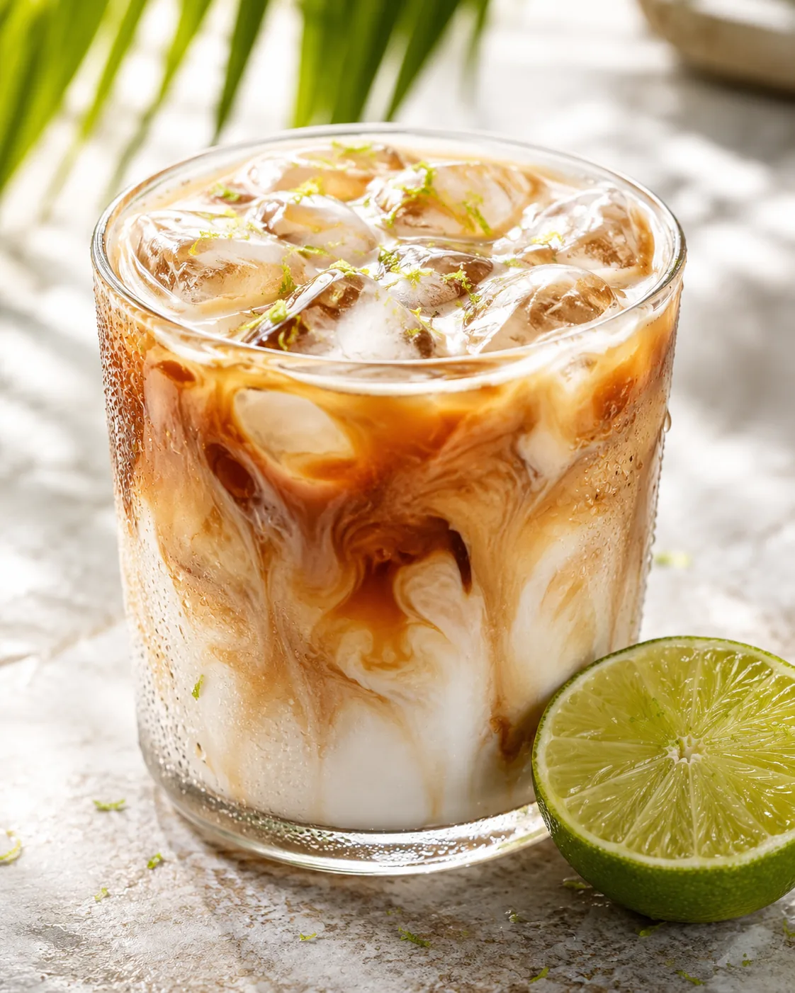 Bright, tropical close-up of the Key Lime Latte