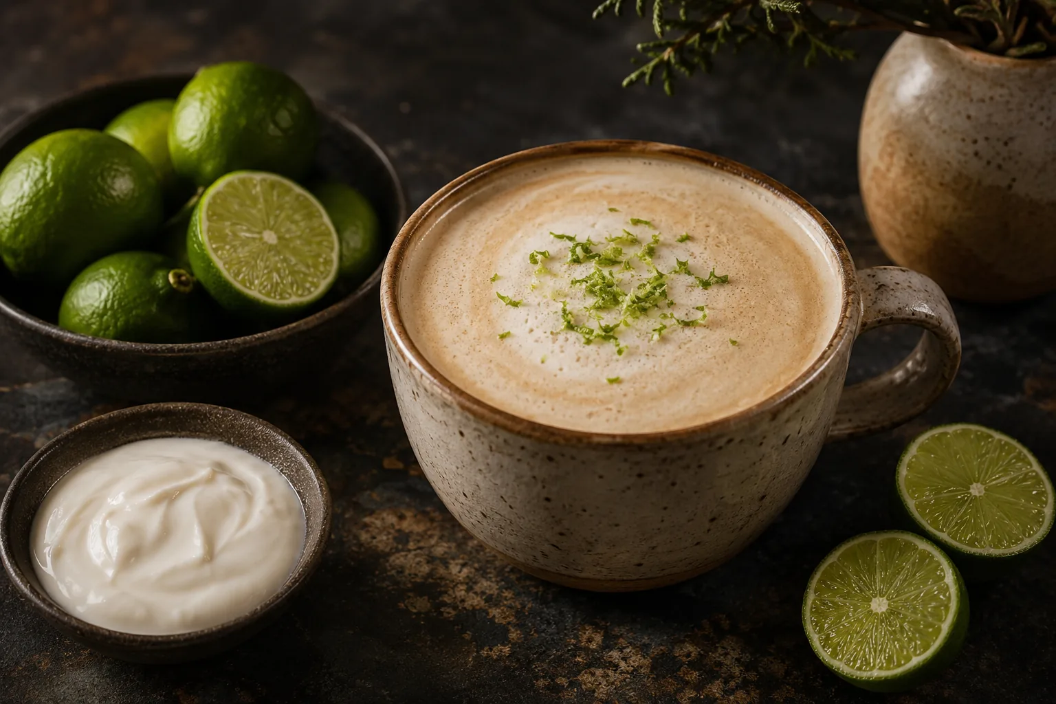 Hot version of the Key Lime Latte in a mug