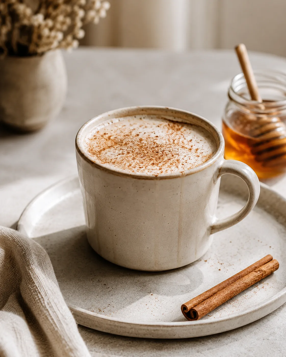 Warm honey cinnamon latte version of the Onyx Delight