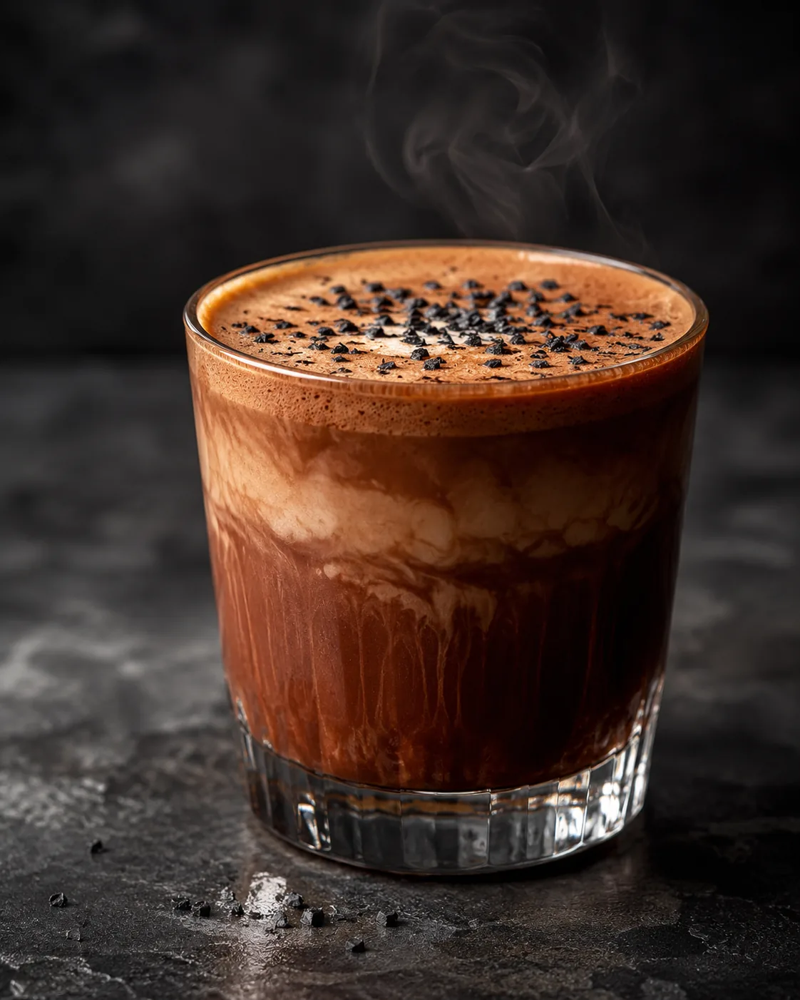 Dark, close-up shot of the Salt Mocha