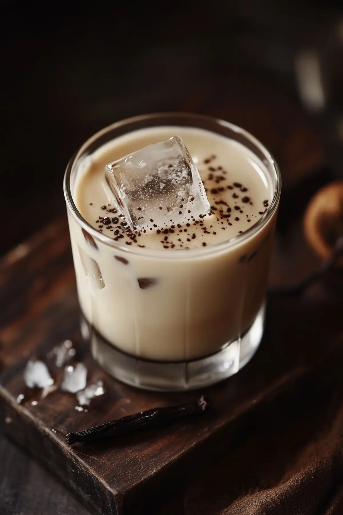 A glass of vanilla bean iced coffee