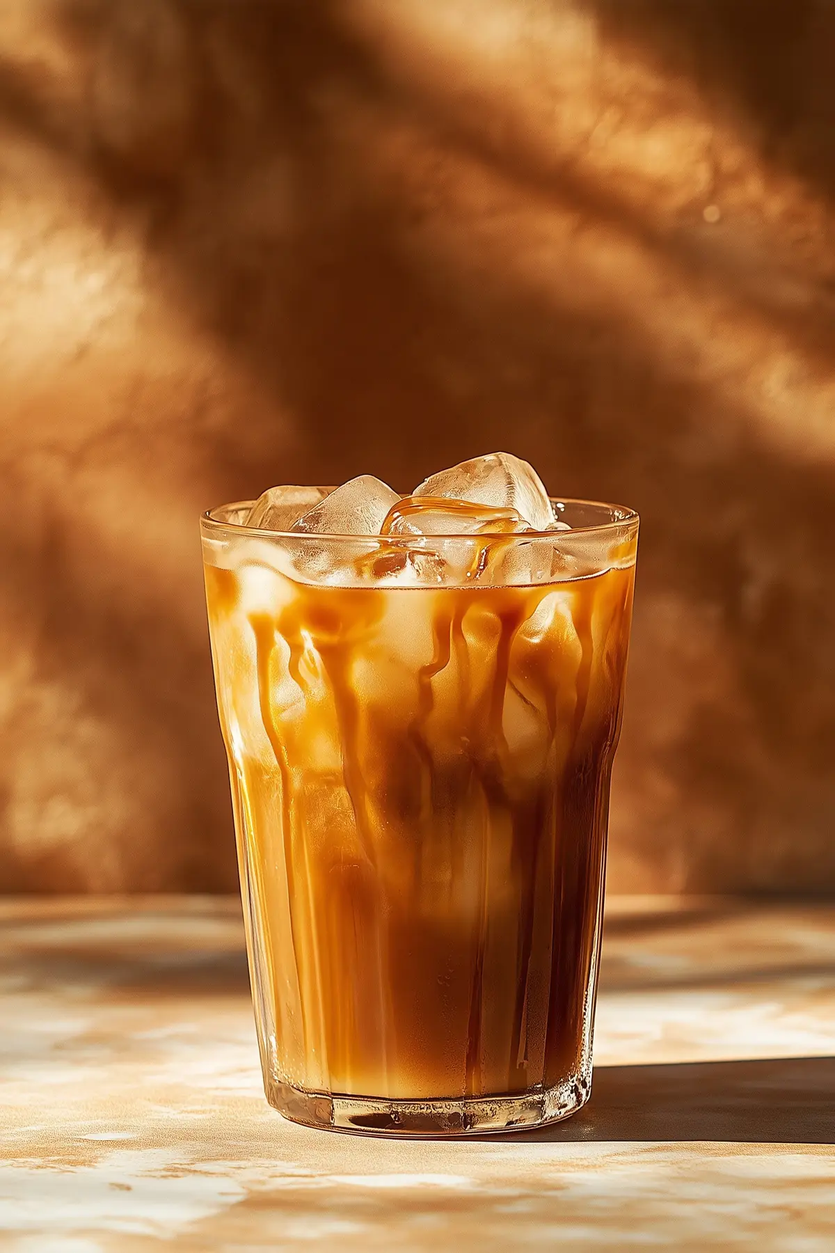 A glass of caramel iced coffee