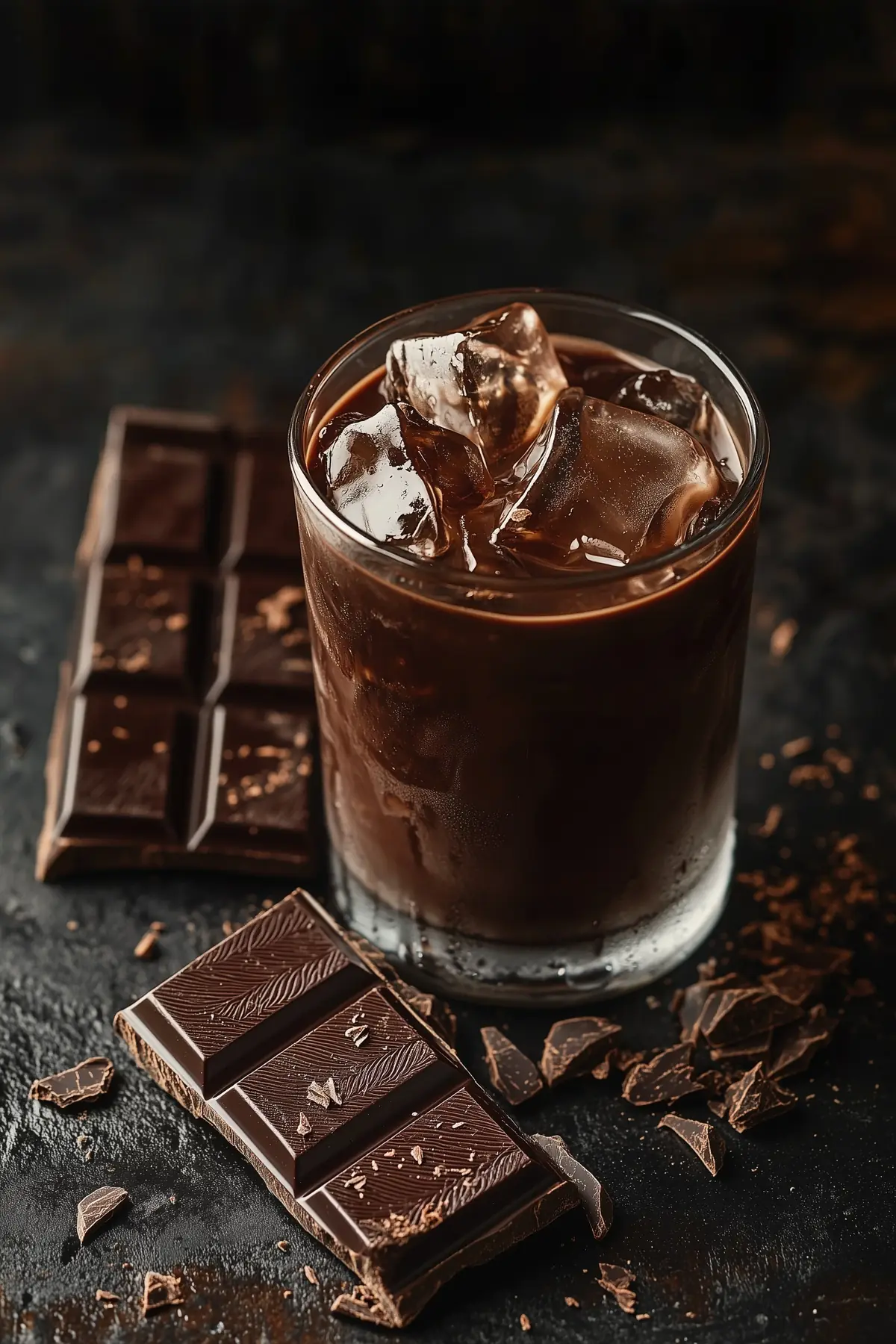 A glass of dark chocolate iced coffee
