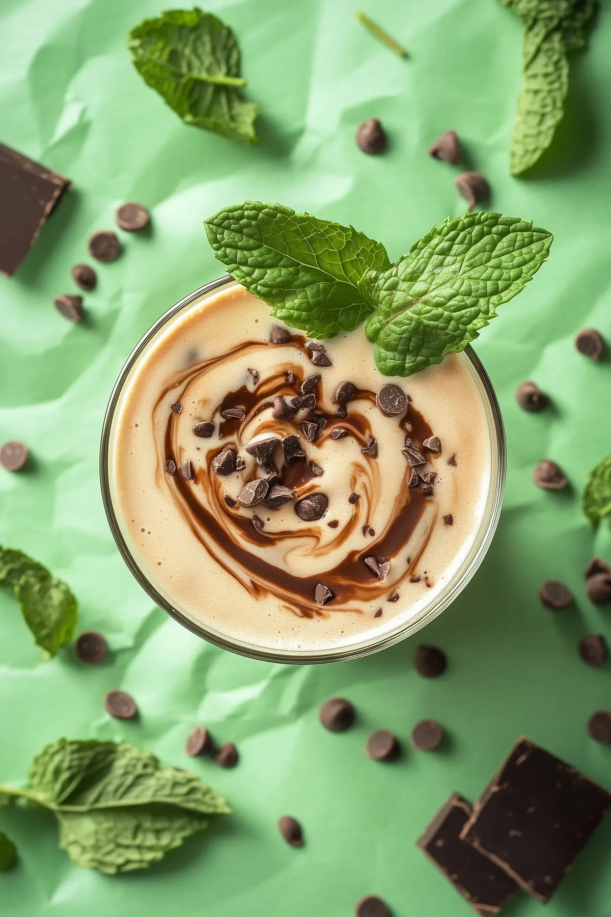 A glass of mint chocolate iced coffee