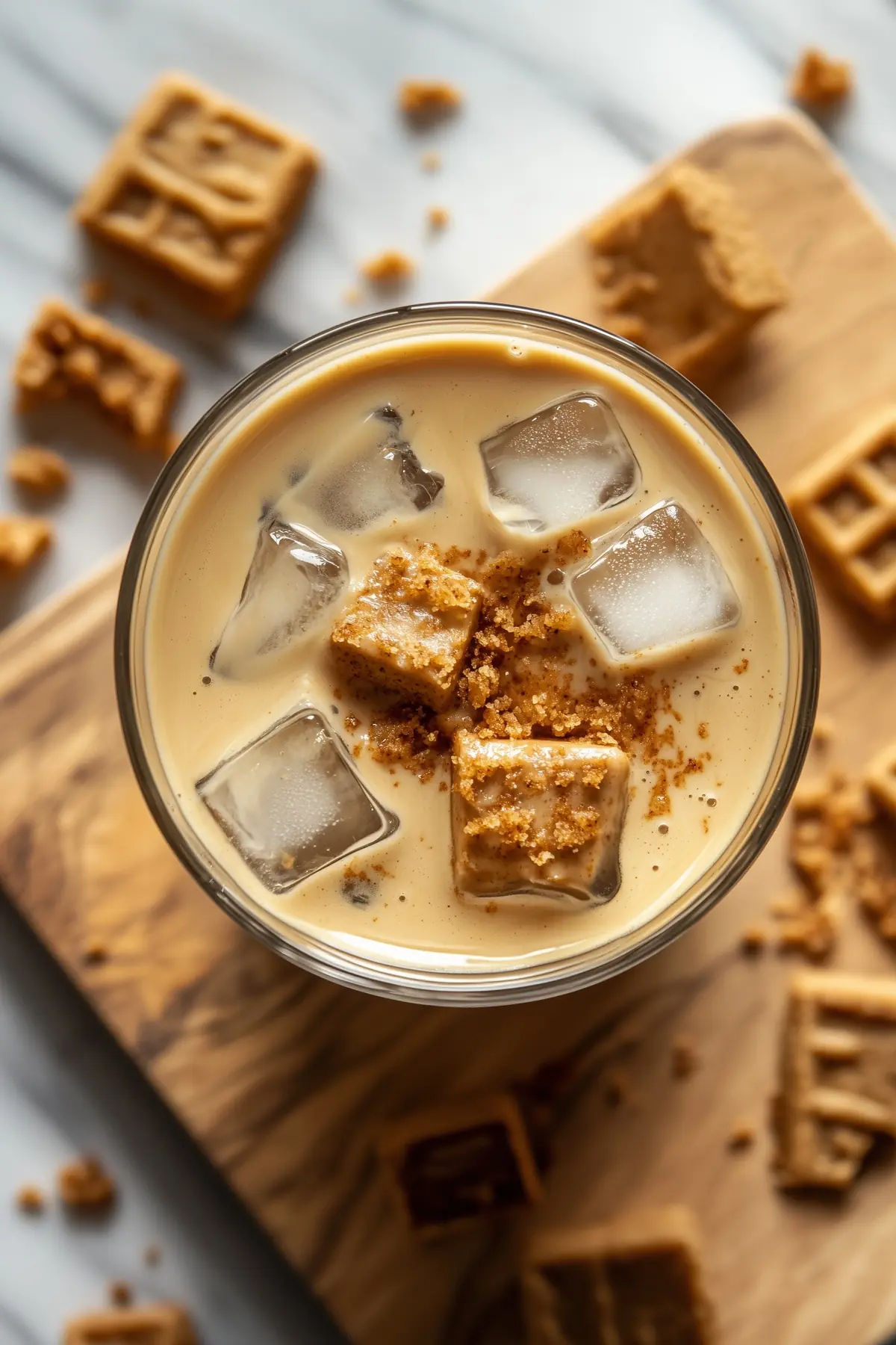 A glass of cookie butter iced coffee