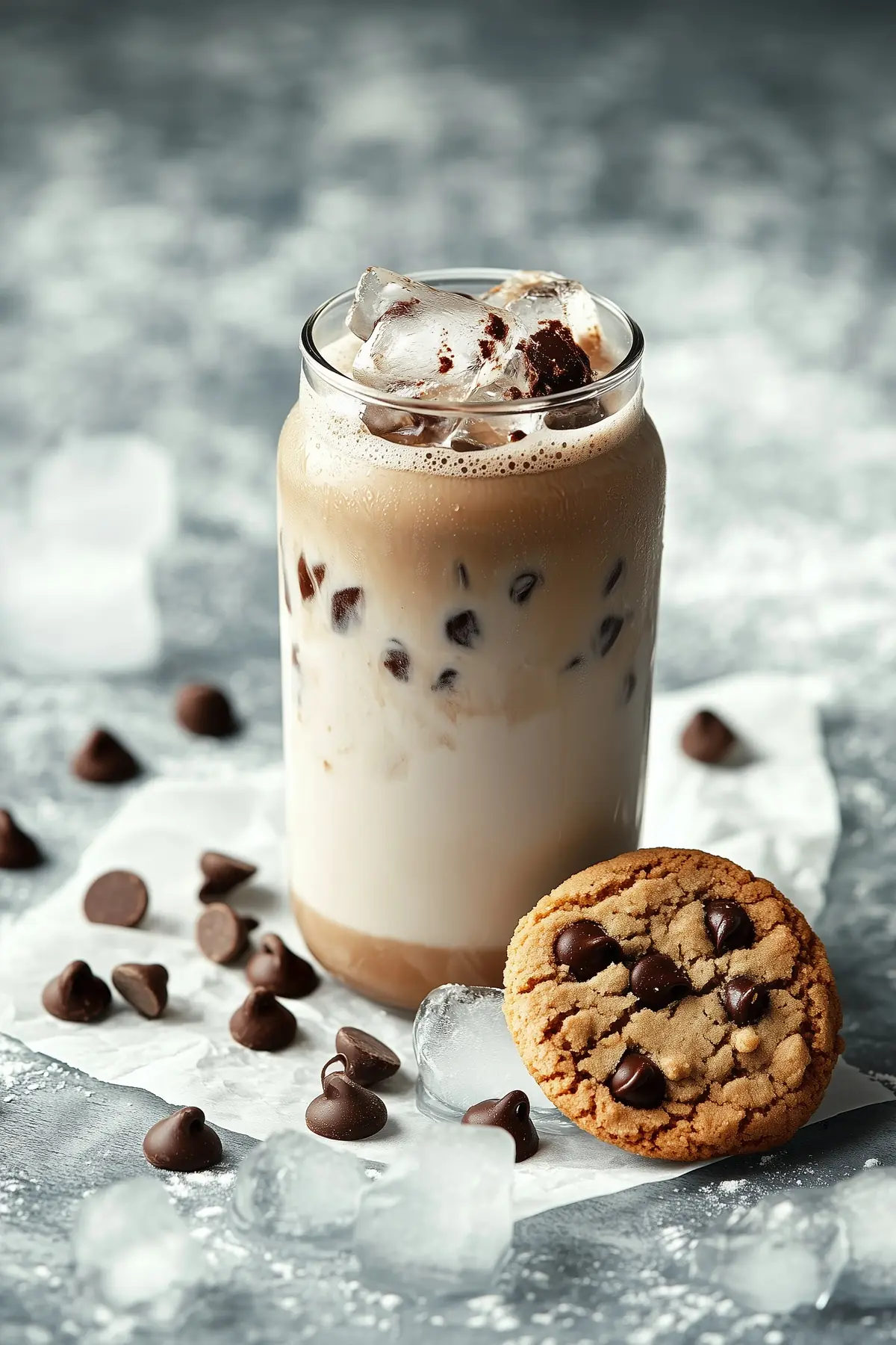 A glass of chocolate chip cookie iced coffee
