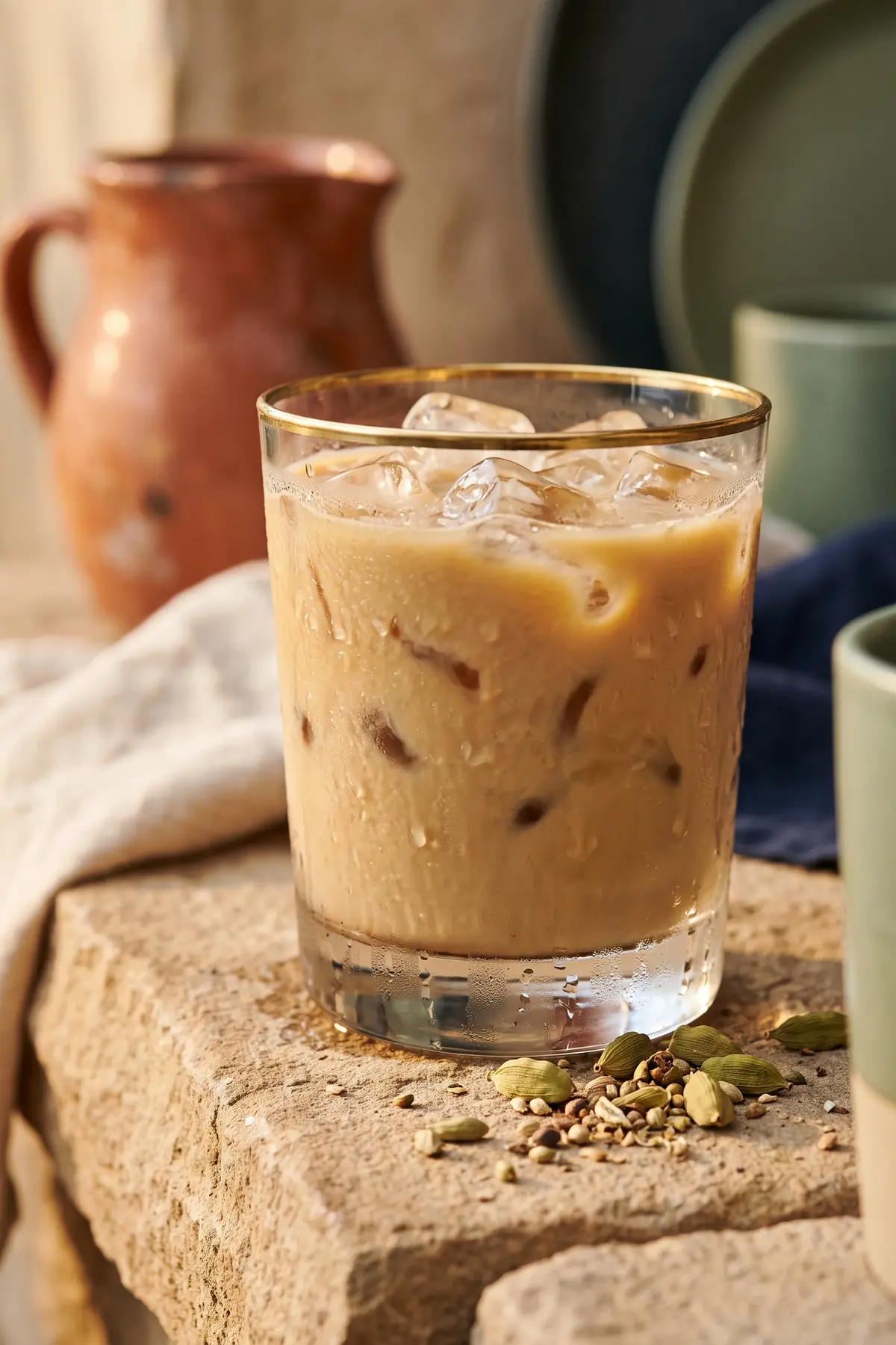 A glass of cardamom iced coffee